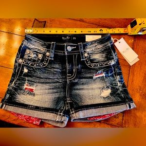Miss Me July 4th Jeans Denim Summer Shorts Red Bandana Pockets Size 25 NEW NWT
